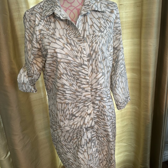 White House Black Market Patterned Long Sleeve Shirt Dress - Picture 1 of 4